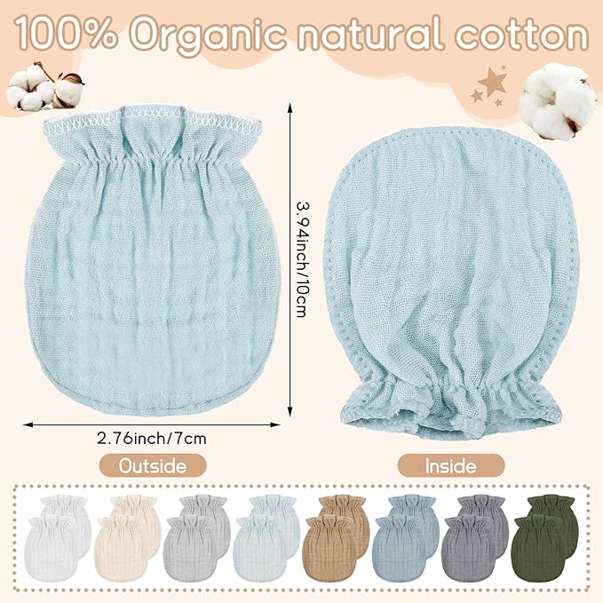 Newborn Baby Muslin Mittens 0-6 Months No Scratch Elastic Wrist Soft Breathable Gloves Bulk Cotton for Infant