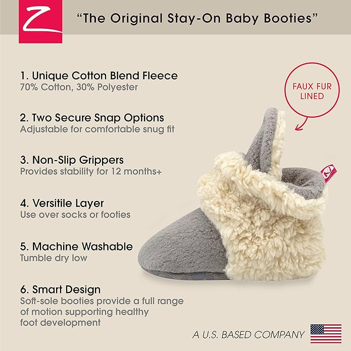 Zutano Unisex Fleece Baby Booties, Two Snap Closure, Newborn to 24 Months