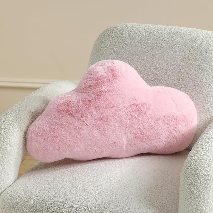 YRXRUS Cloud Pillows, Pink Cloud Shaped Pillow, Decorative Throw Pillow Gifts, Cute Plush Room Decor, Fluffy Faux Rabbit Fur 9.5"x16" Pillows for Living Bedroom Kids Room