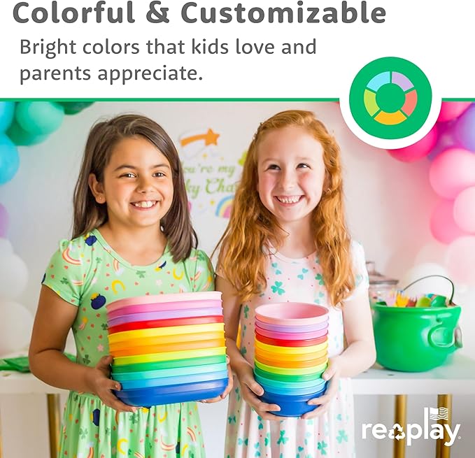 Re-Play 12 oz. Toddler Bowls Set of 4 - Kids Deep-Walled, Durable & Reusable Snack and Meal Bowls, Dishwasher & Microwave Safe, BPA-Free, Made in USA from Recycled Plastic, True Blue