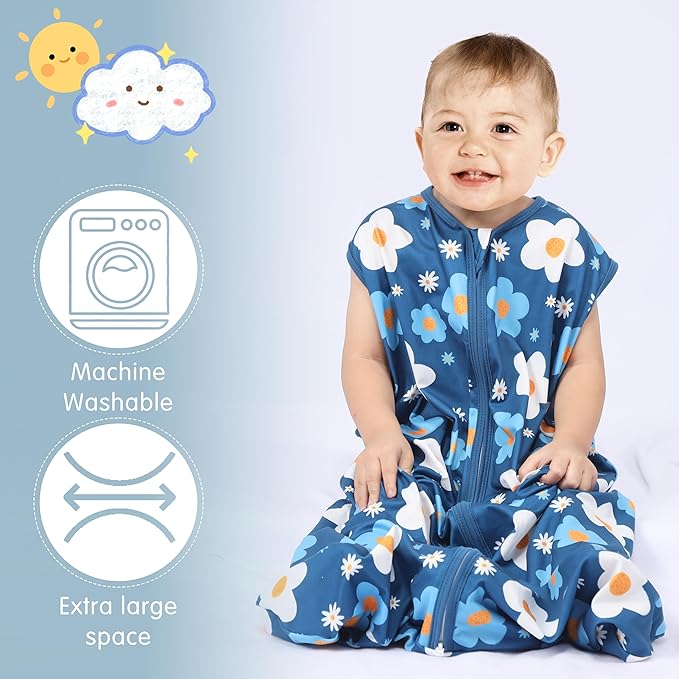 3 Pack Baby Sleep Sack 100% Rayon Cotton Baby Sleeping Bag 2-Way Zipper Toddler Wearable Blankets TOG 0.3. (Gerbera&Tulips&Pink, 6-12 Months)