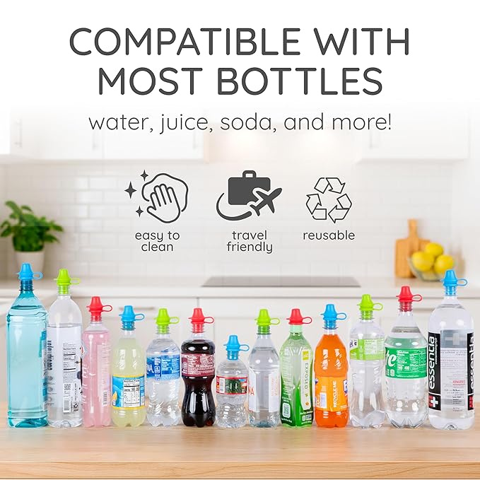 Original Water Bottle Topper for Toddlers – 100% Silicone Sippy Top Spout with Protective Cap makes the Bottle Top a Spill Proof Lid for Kids and Adults - 3 Pack - Original