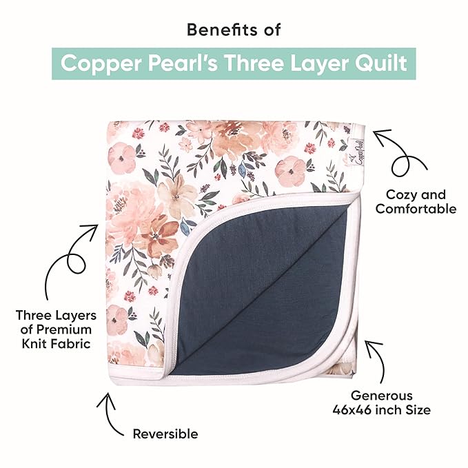 Copper Pearl Three-Layer Baby Blanket: Soft Baby Quilts for Boys and Girls | Breathable, Cozy, Toddler Blanket | Baby Quilt for Newborns | 46x46 Premium Polyester/Rayon | Santa Fe