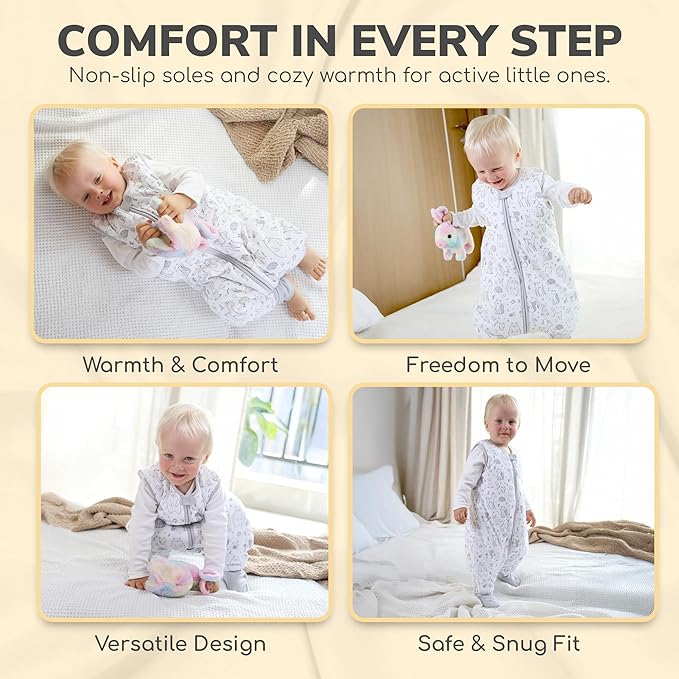 Mama Cheetah Toddler Sleep Sack with Feet 3T - 4T, 1.0 TOG Organic Cotton Baby Sleeping Bag with Legs, Baby Wearable Blankets for Walkers w/ 2-Way Zipper, Sleep Sack for Girls & Boys, Early Walker