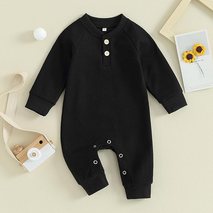 Kuriozud Newborn Infant Unisex Baby Boy Girl Clothes Button Romper Jumpsuit Basic One Piece Outfits