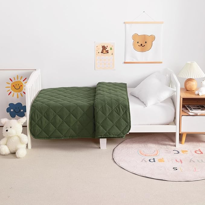 NTBAY Down Alternative Oversized Toddler Comforter, Super Soft and Warm Solid Color Baby Crib Quilted Blanket, 43x60 inches, Olive Green