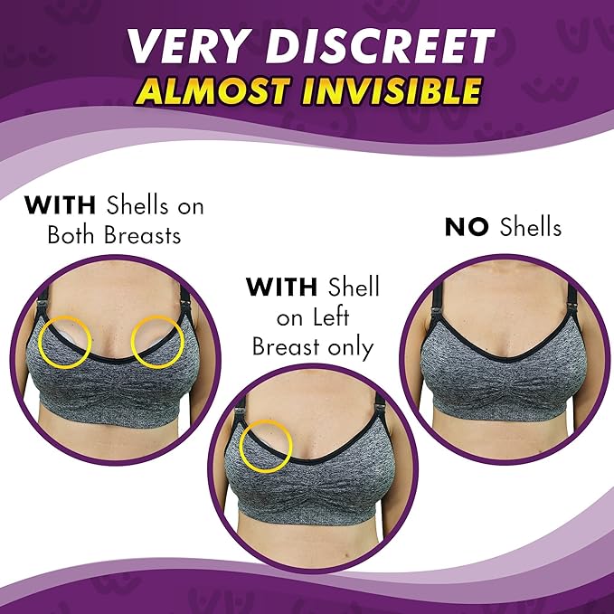 Mommyz Love Breast Shells & Milk Catcher for Breastfeeding No Plugs - Breast Milk Catcher to Relieve & Protect Cracked Sore & Engorged Nipples - Breast Shells Milk Collector for Leaking Milk (4 Pack)