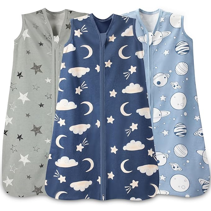 Baby Sleep Sack 6-12 Months,100% Cotton TOG 0.5 Wearable Blanket for Boys and Girls, 3 Pack 2-Way Zipper Lightweight Sleeping Bags for Toddler Newborn Infant