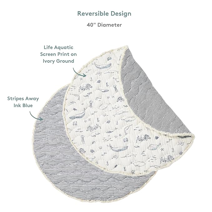Pehr Baby Play Mat, Life Aquatic | Ultra-Soft Quilted 100% Cotton Exterior with Plush Polyester Fiberfill | 40” Diameter