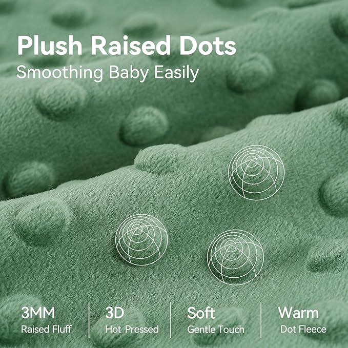 Fleece Baby Sleep Sack 6-12 Months with Plush Dots 1.5 Tog Baby Wearable Blanket with 2-Way Zipper Warm Sleeping Sack for Toddler Infant Newborn - Medium, Blue&Green