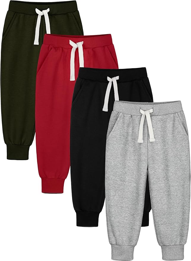 HXP 4 Pack Toddler Boys Sweatpants Pure Cotton Toddler Sweatpants Boys Kids Joggers Pants with Pocket Drawstring