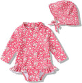Infant Baby Girl Swimsuit One-Piece Long Sleeve Rash Guard with Hat Set Floral Zipper Bathing Suit Leopard Beach Wear