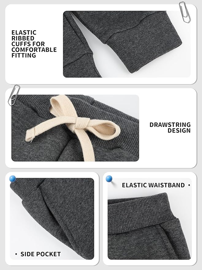 3 Pack Fleece Toddler Boys Sweatpants Kids Joggers Soft Cotton Toddler Boys Girls Sweatpants with Pocket Drawstring