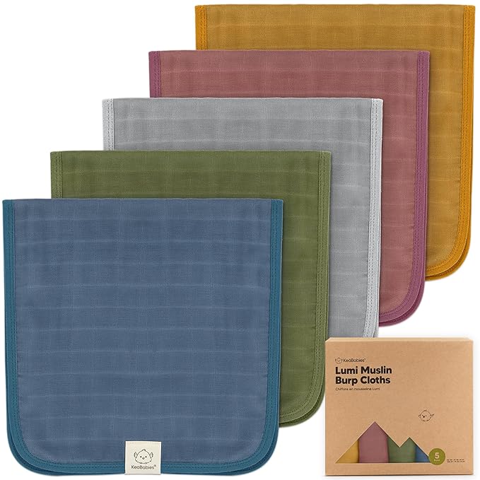 5-Pack Cotton Muslin Burp Cloths Baby Girls, Boys - Soft & Absorbent Spit Up Burp Rags, Large Muslin Towel, Cotton Wash Cloths for Babies, Newborn, Infant, No Shrink, Durable, Neutral (Corals)