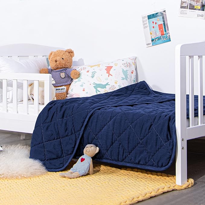 NTBAY Down Alternative Oversized Toddler Comforter, Super Soft and Warm Solid Color Baby Crib Quilted Blanket, 43x60 inches, Navy Blue