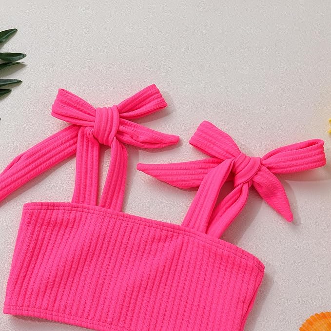 Toddler Swimsuit Girl Color Block Stripe Swimwear Baby Girl Summer Beach Bathing Suits Bikini Set with Ruffled Edges