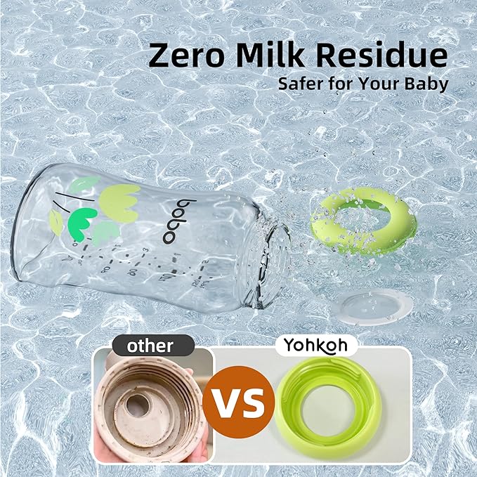 YOHKOH Glass Breast Milk Storage Bottles - 100% Leak-Proof, BPA-Free Breastmilk Storage Containers, Freezer & Dishwasher Safe, Ideal for Nursing Mothers (Green, 5.4oz (Pack of 4))