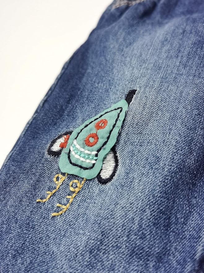 KIDSCOOL SPACE Baby Little Kids Cute Denim Embroidered Fashion Jean Overalls