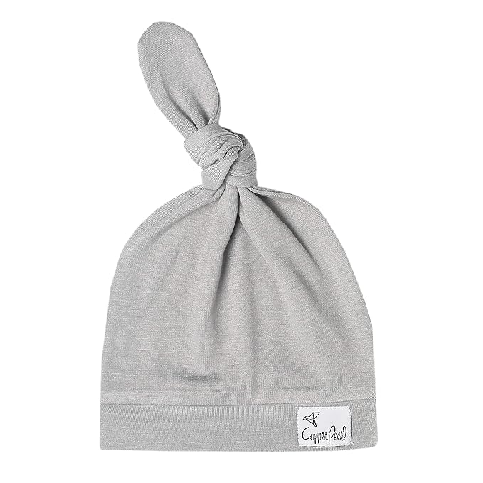Copper Pearl Baby Beanie Hat Top Knot Stretchy Soft Stone