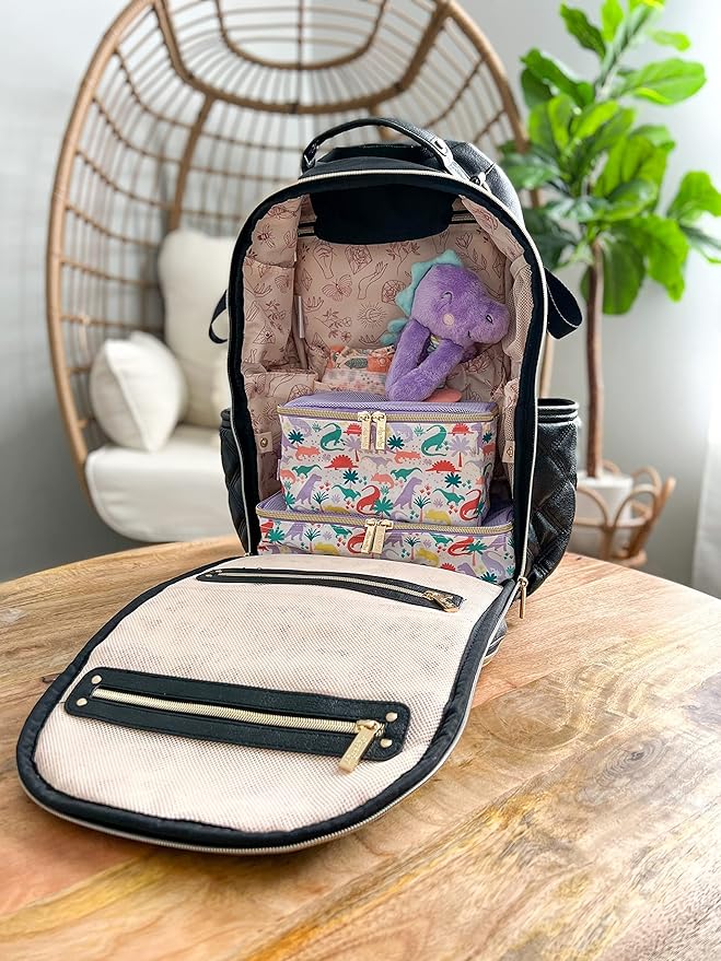 Itzy Ritzy Packing Cubes For Travel – Set of 3 Packing Cubes or Travel Organizers; Each Cube Features a Mesh Top, Double Zippers and a Fabric Handle (Purple Dinosaurs)