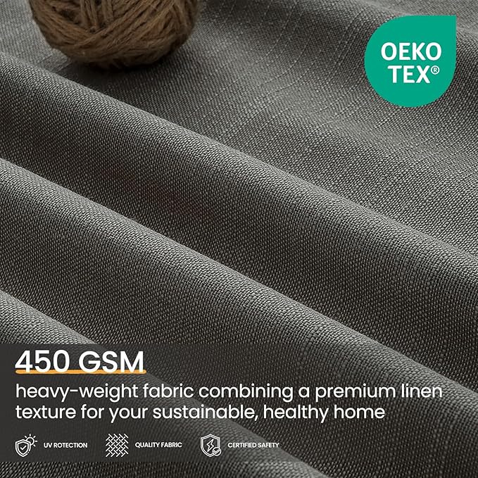Topfinel 96 Inch Long Blackout Linen Curtains for Livingroom, Carbon Grey Viral Drapes Pinch Pleated Curtains for French Doors 2 Panels Set, Luxury Modern American Style Linen Drapes 52" W*96" L