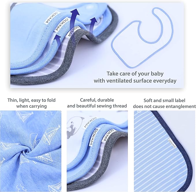 DOKMA Set 8 Organic Cotton Baby Drool Bibs - Bandana Teething Bibs for Baby - Bandana Drool Bibs - Ultra Soft, No Scratch