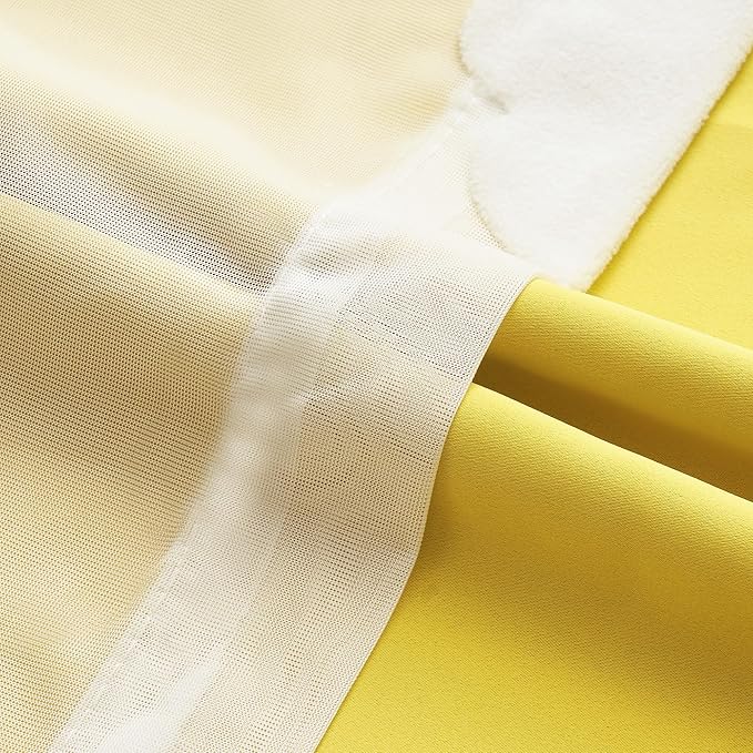 Yellow Double Layer Curtains for Bedroom Room Darkening Kids Curtains 95 Inches Long Cloud Pattern Sheer Curtains Grommet Top for Living Room Set of 2 Panels, 52 X 95 Inch