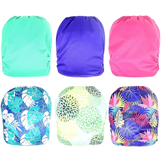 Leekalos Cloth Diapers Reusable for Boys and Girls, Baby Diaper Cloth with Inserts & Wet Bag One Size (Floral)