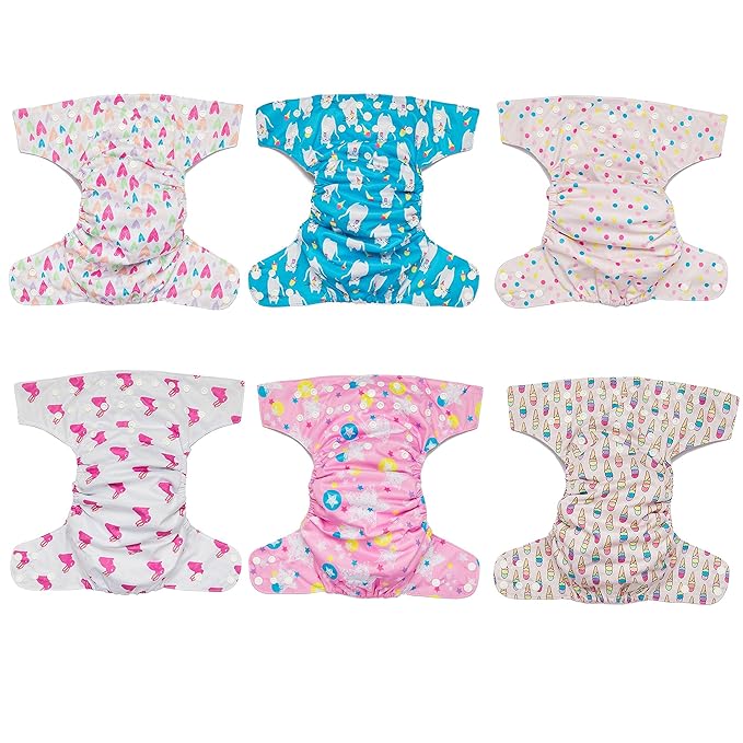 Simple Being Reusable Cloth Diapers, Double Gusset, One Size Adjustable, Washable Soft Absorbent, Waterproof Cover, Unisex Baby Girl Boy, Six Microfiber Inserts (Sweet)