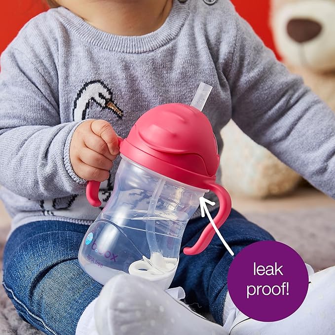 b.box Sippy Cup with Weighted Straw (2-Pack). Leak Proof, Easy Grip. BPA Free & Dishwasher Safe. Ideal for Babies 6m+ to Toddlers (cobalt + apple, 8oz)