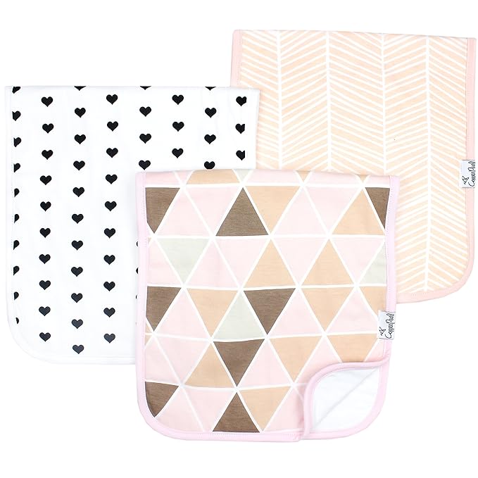 Copper Pearl Premium Baby Burp Cloths - 3-Pack Large Cotton Burp Cloths, Extra Soft Spit Up Rags with 3 Absorbent Layers, Perfect for Baby Girl Gifts (21" x 10" Size, Blush Set)