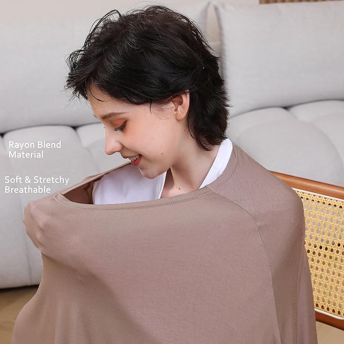 Multi-use Nursing Cover for Breastfeeding, 360°Full Coverage Nursing Poncho, Rayon Soft & Breathable Breastfeeding Cover up (Smooth Rayon, Mocha)