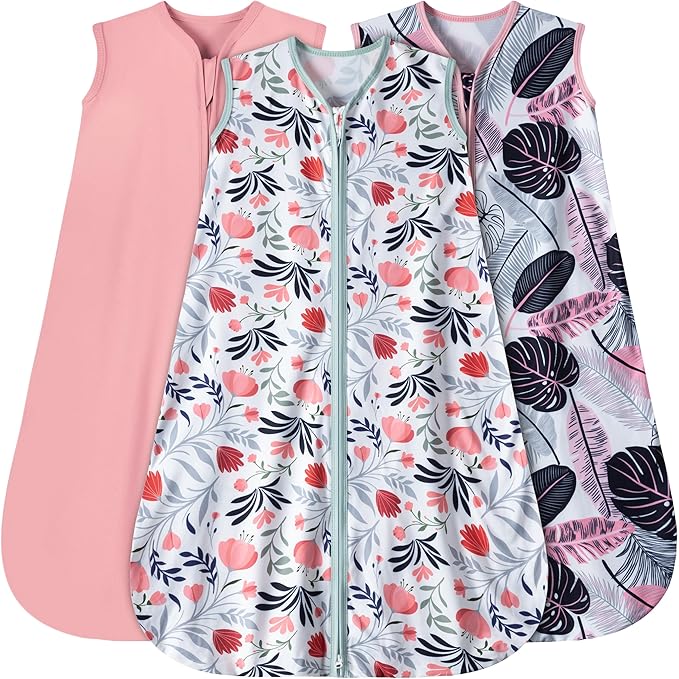 Baby Sleep Sack 18-24 Months 3 Pack Baby Wearable Blanket 100% Rayon Cotton 2-Way Zipper Toddler Sleeping Sack .Comfy Soft Lightweight TOG 0.3 (Banana&Flower&Pink,)