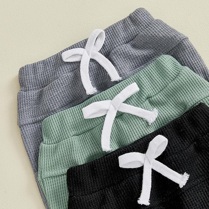 Sejardin Toddler Baby Boy Girl Pants 3 Pack Solid Color Elastic Waist Jogger Sweatpants Newborn Infant Casual Bottoms