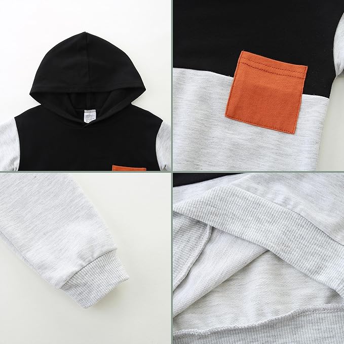 Baby Boy Outfits Short Long Sleeve Pants Clothes Set Spring Summer Hooded Patchwork Sweatshirt