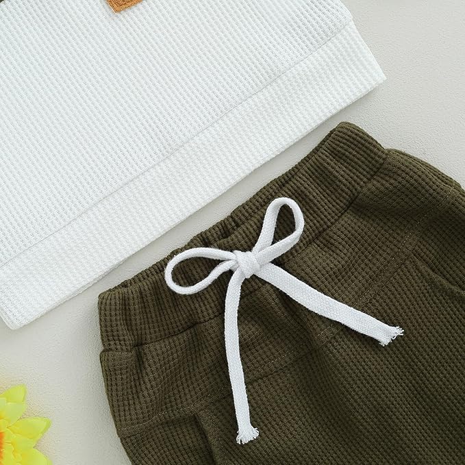 Toddler Baby Boy Fall Clothes Waffle Outfit Long Sleeve Color Blocking Sweatshirt Pullover Jogger Pant Set