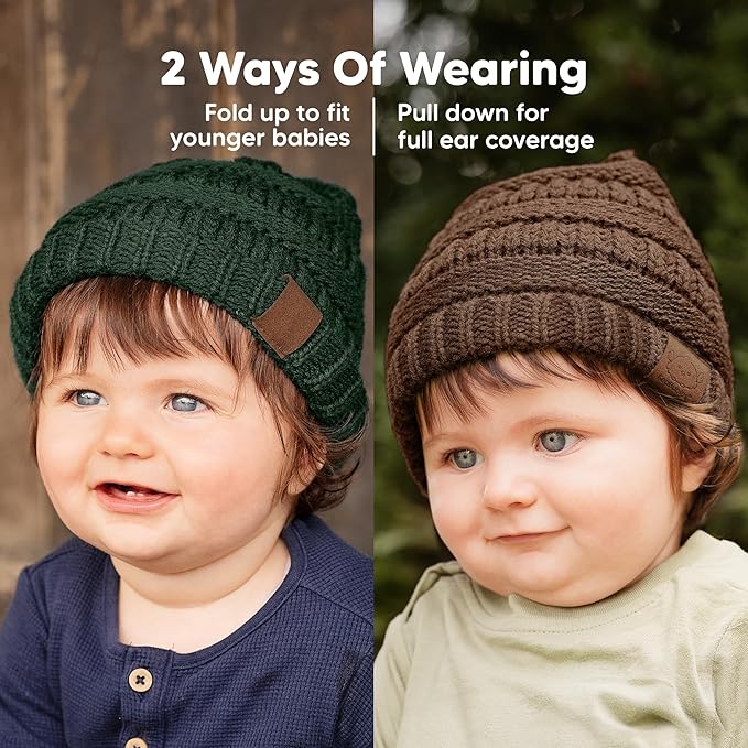 3-Pack Baby Beanies for Boys, Girls - Stretchy Knit Baby Hats, Cute Newborn & Toddler Winter Hat, Soft & Warm Infant Beanie 0-6 Months (Icelandic, S)