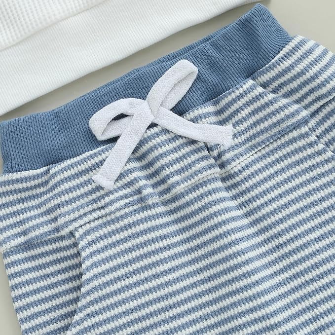 Toddler Baby Boy Fall Clothes Waffle Outfit Long Sleeve Color Blocking Sweatshirt Pullover Jogger Pant Set