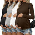 4 Packs Womens Maternity Shirts Long Sleeve Cotton Ribbed Pregnancy Mock Neck Side Ruched Workout Tops for Mama