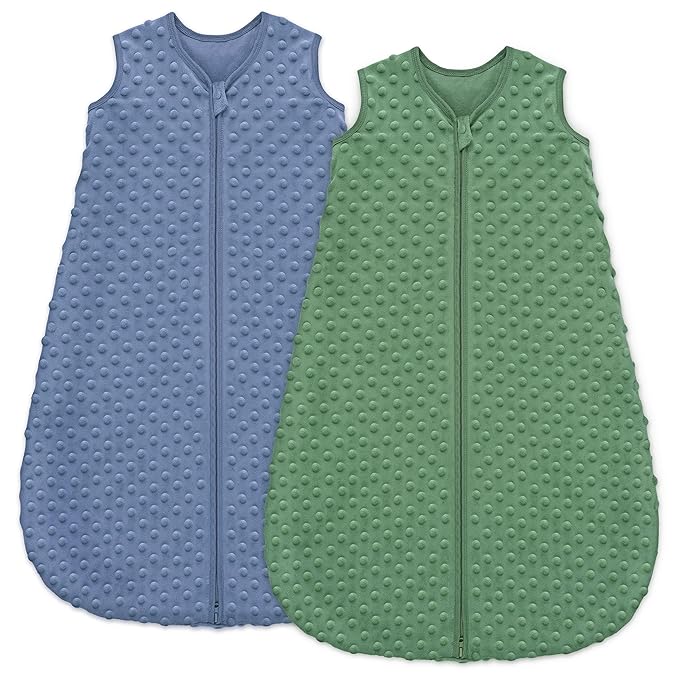 Fleece Baby Sleep Sack 6-12 Months with Plush Dots 1.5 Tog Baby Wearable Blanket with 2-Way Zipper Warm Sleeping Sack for Toddler Infant Newborn - Medium, Blue&Green