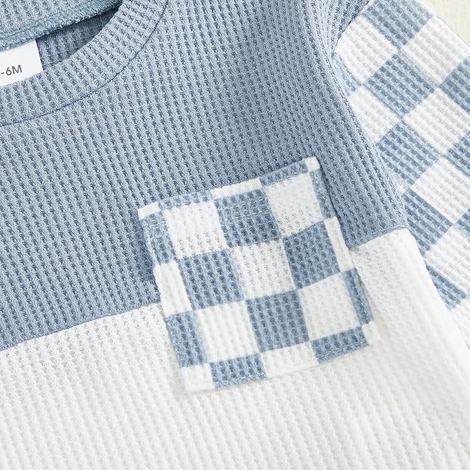 Toddler Baby Boy Fall Clothes Waffle Outfit Long Sleeve Color Blocking Sweatshirt Pullover Jogger Pant Set