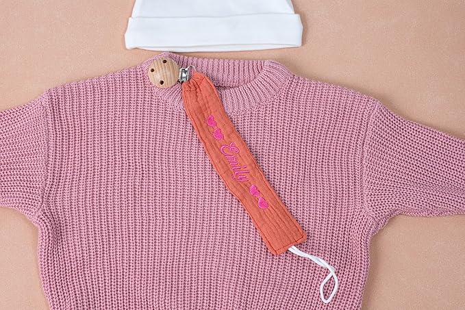 Personalized Bohemian Pacifier Clip Embroidered with Name is The Perfect Newborn Gift Made from eco-Friendly Bamboo! (Dark Blue)