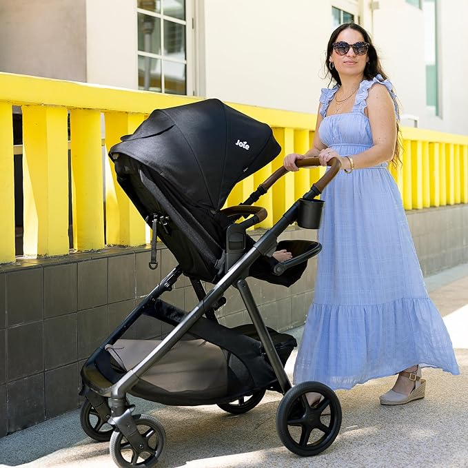 Joie Ginger 4-in-1 Convertible Pramette and Stroller, Height Adjustable seat, All-Wheel Suspension, Extra Storage – for Newborns and Toddlers (Evergreen)