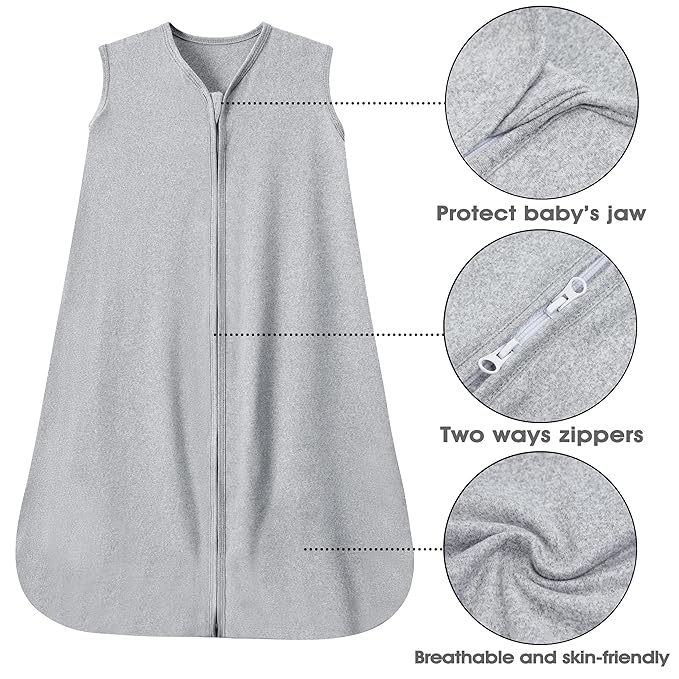 Baby Sleep Sack 6-12 Months Baby Wearable Blanket 100% Rayon Cotton 2-Way Zipper Toddler Sleeping Sack，Comfy Soft Lightweight TOG 0.3(grey)