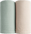 Konssy Muslin Swaddle Blankets for Boys Girls, 2 Pack Receiving Baby Blanket Large 47 x 47 inches, Soft Breathable Swaddling Wrap for Unisex Newborn (Green, Cream)