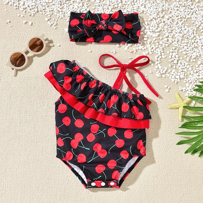 Toddler Baby Girls Ruffles Bikini One Piece Swimsuits Floral Off Shoulder Swimwear Beach Bathing Suit