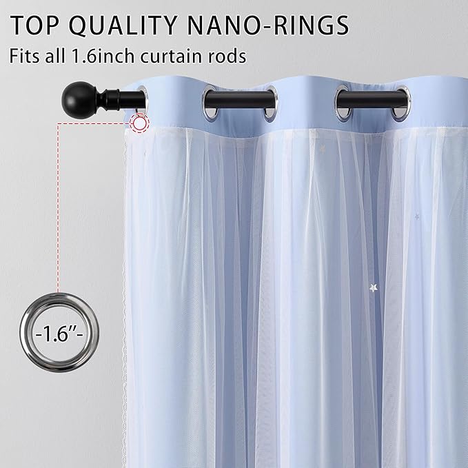 XiDi Light Blue Curtains for Bedroom, Girls Room Blackout Curtains, Kids Room Darkening Curtains Decor, 1 Panel 34/63/1