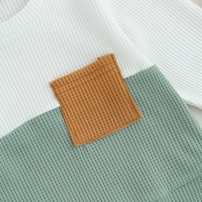 Toddler Baby Boy Fall Clothes Waffle Outfit Long Sleeve Color Blocking Sweatshirt Pullover Jogger Pant Set