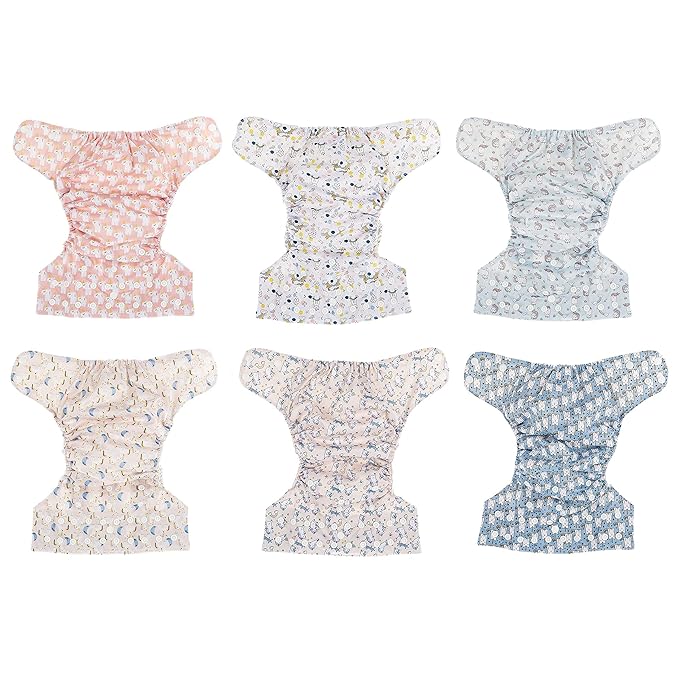 Simple Being Reusable Cloth Diapers, Double Gusset, One Size Adjustable, Washable Soft Absorbent, Waterproof Cover, Eco-Friendly Unisex Baby Girl Boy, six 4-Layers Microfiber Inserts (Unicorns)