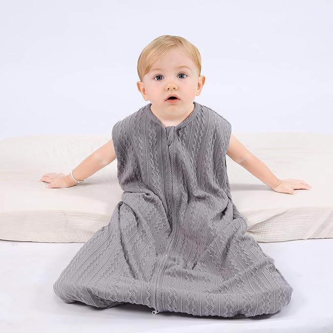 Baby Sleep Sack 18-24 Months, Baby Wearable Blanket 100% Acrylic knit 2-Way Zipper Toddler Sleeping Sack TOG 0.5 (Grey)